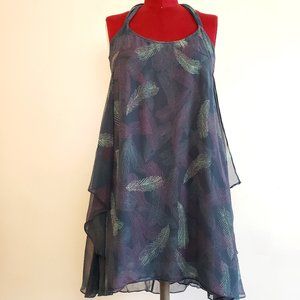 Iro Ritspa Trapeze Dress Blue Feather Silk Chiffon Semi Sheer Racer Back Small